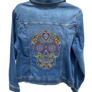 Sugar Skull Embellished Jean Jacket